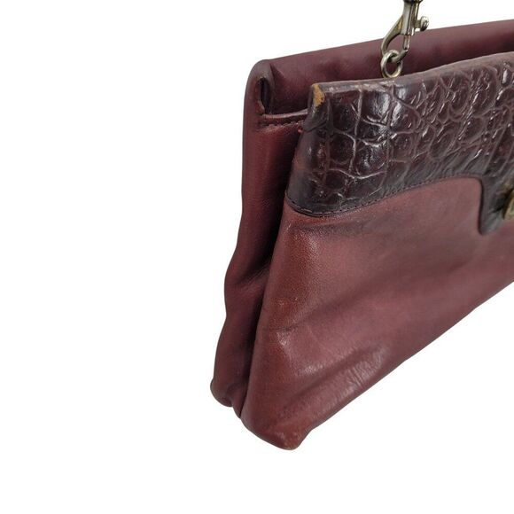 Vtg Oxblood Burgundy Wine Leather Embossed Croc Convertible Clutch Shoulder Bag - Picture 7 of 15